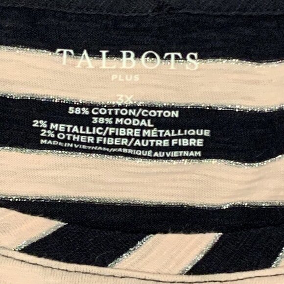 Talbots Metallic Stripe Slub Cotton Blend Relaxed Tee Top Plus Sz 3X #99G - Picture 7 of 8